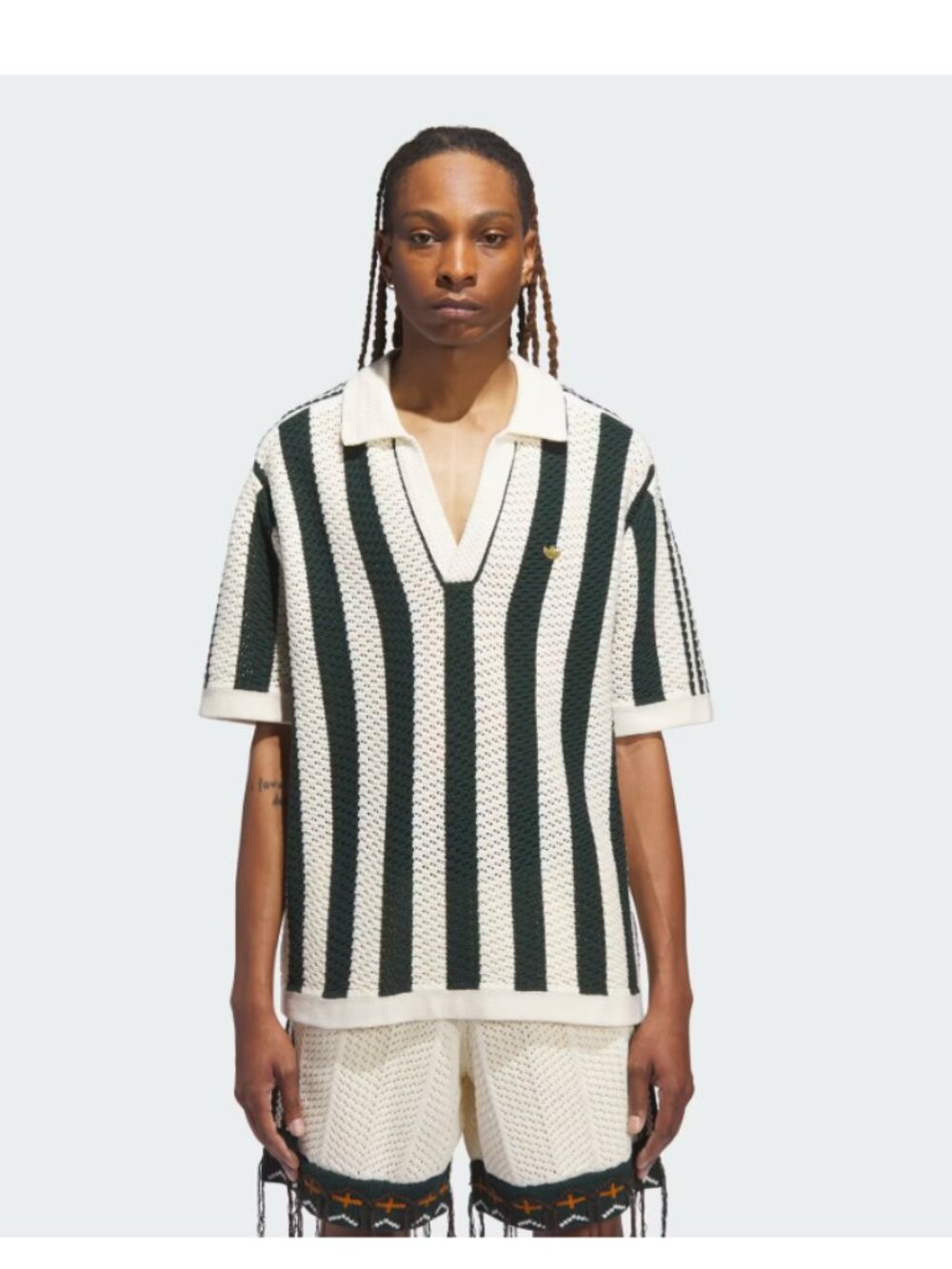 adidas x CLOT by Edison Chen Knit Polo Shirt Dark Green Crochet - Med